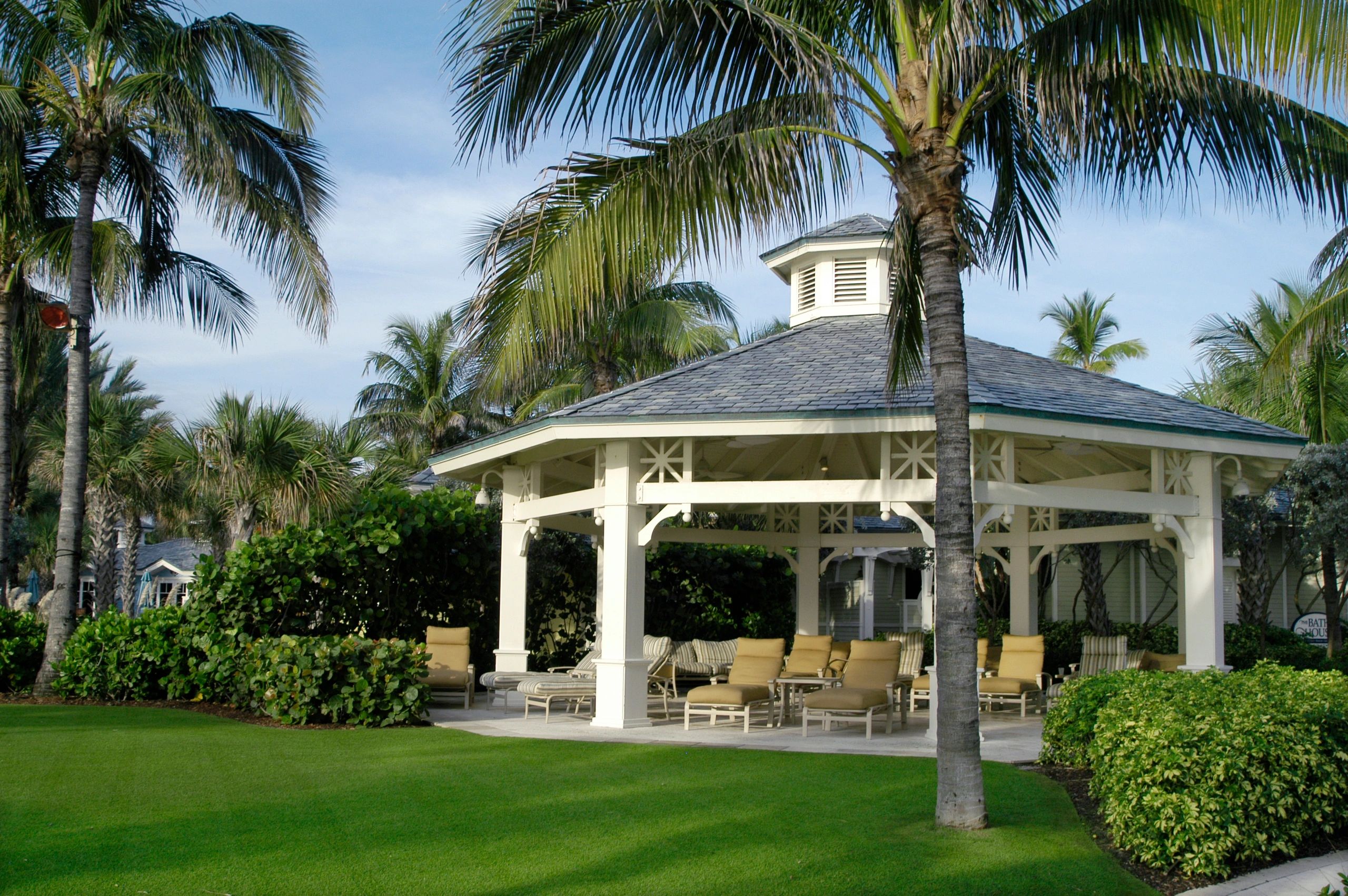Outdoor gazebo seating area at a guest property