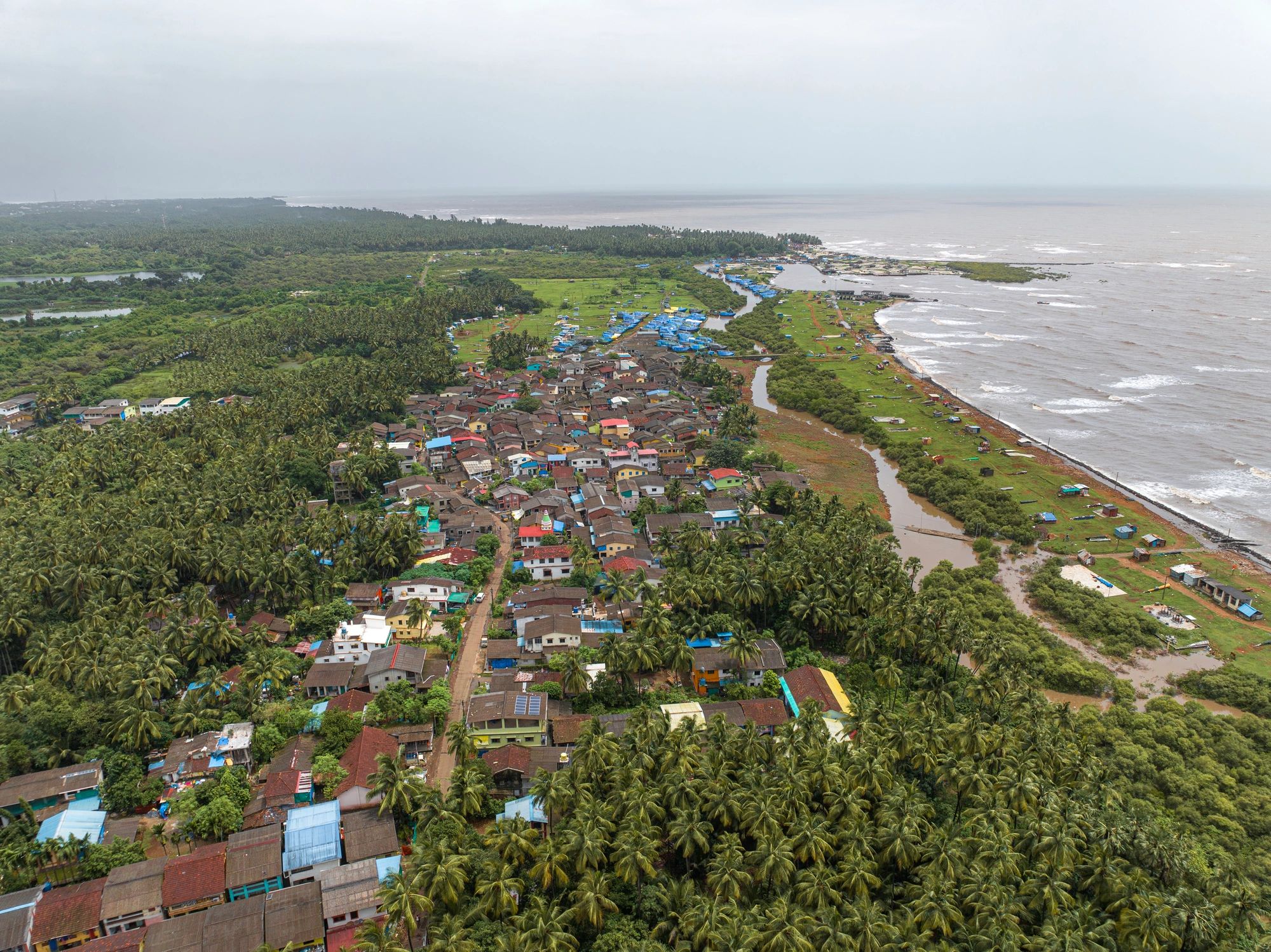 Green village landscape in coastal India