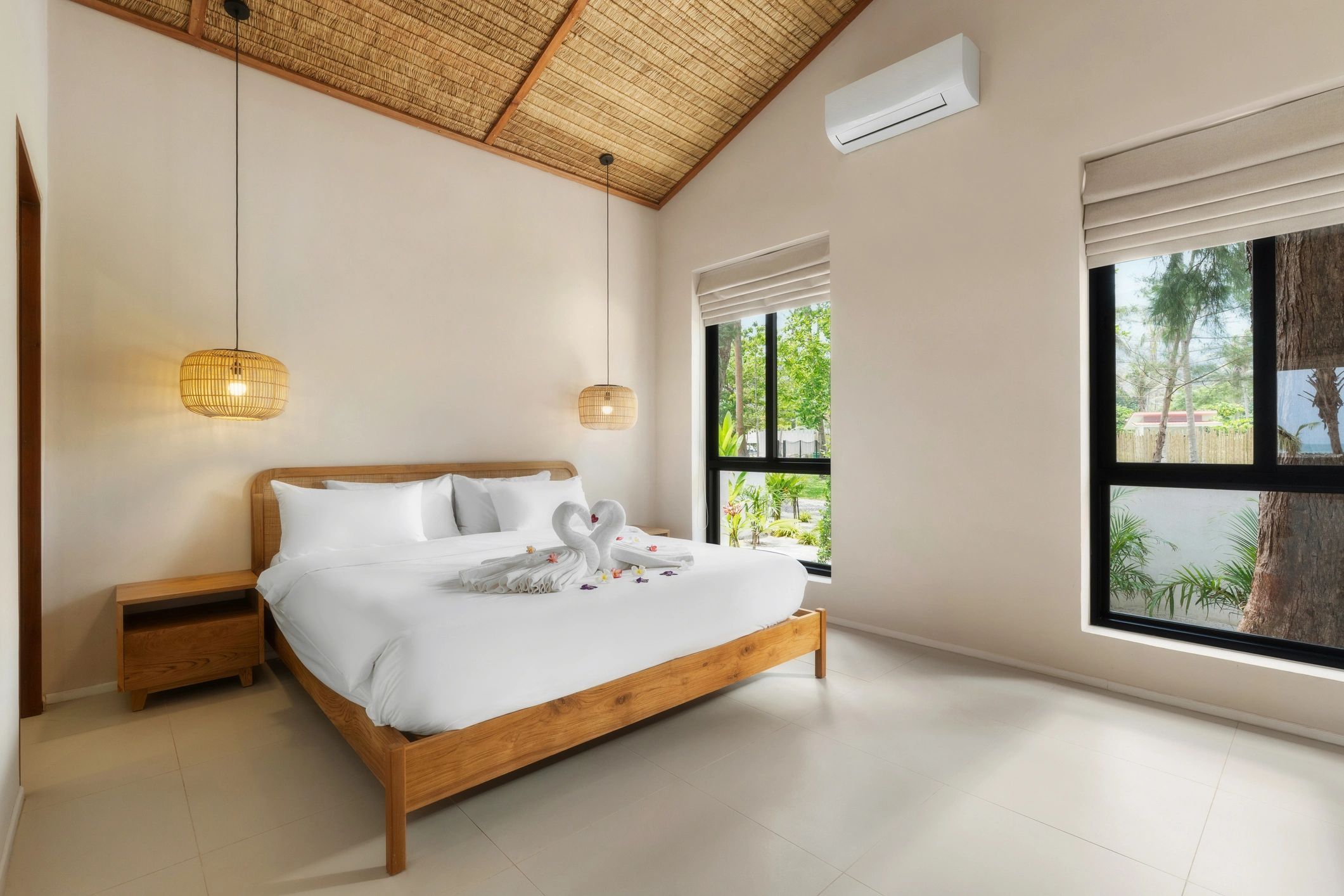 Bright bedroom in a villa stay